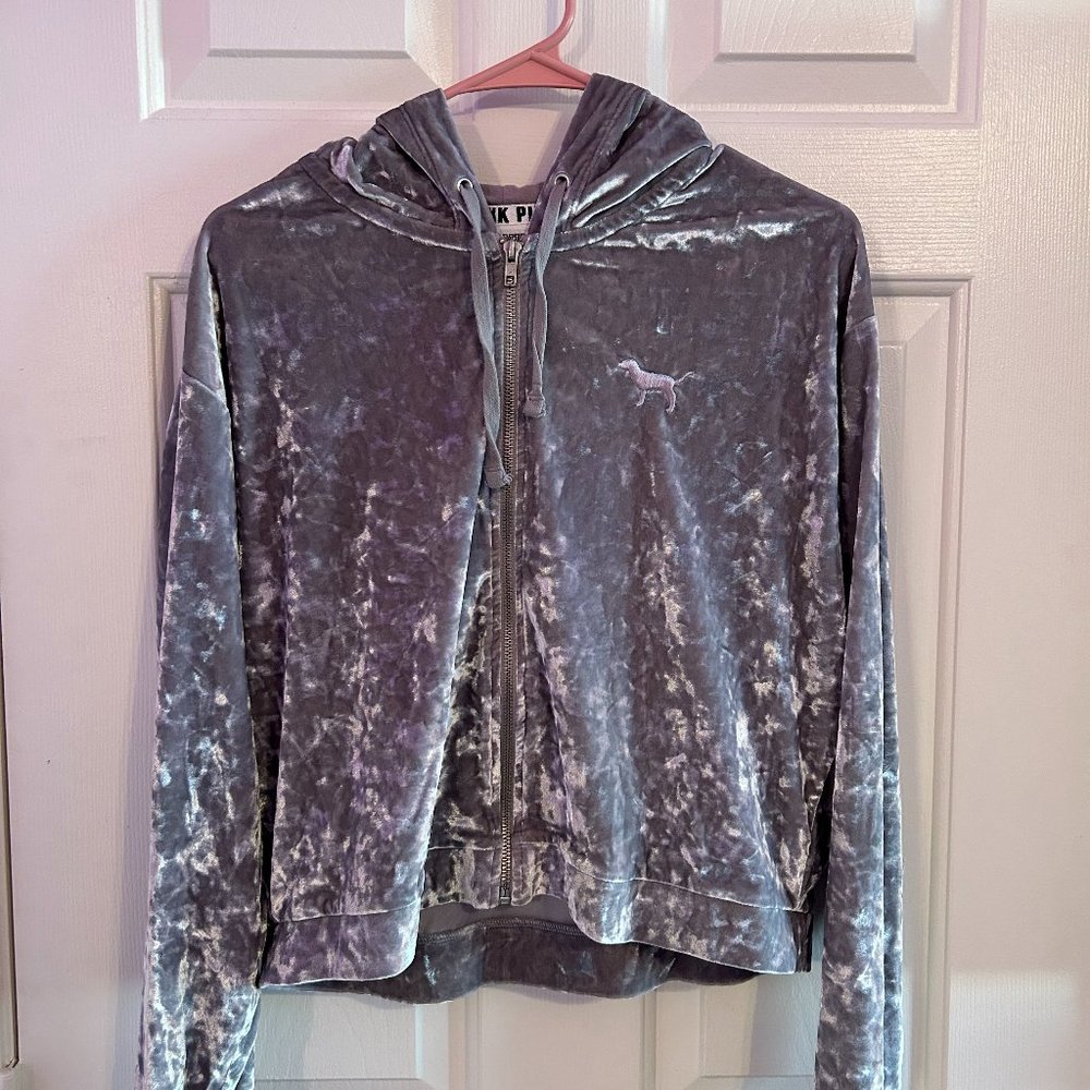 Cropped grey velour victoria's secret pink track jacket